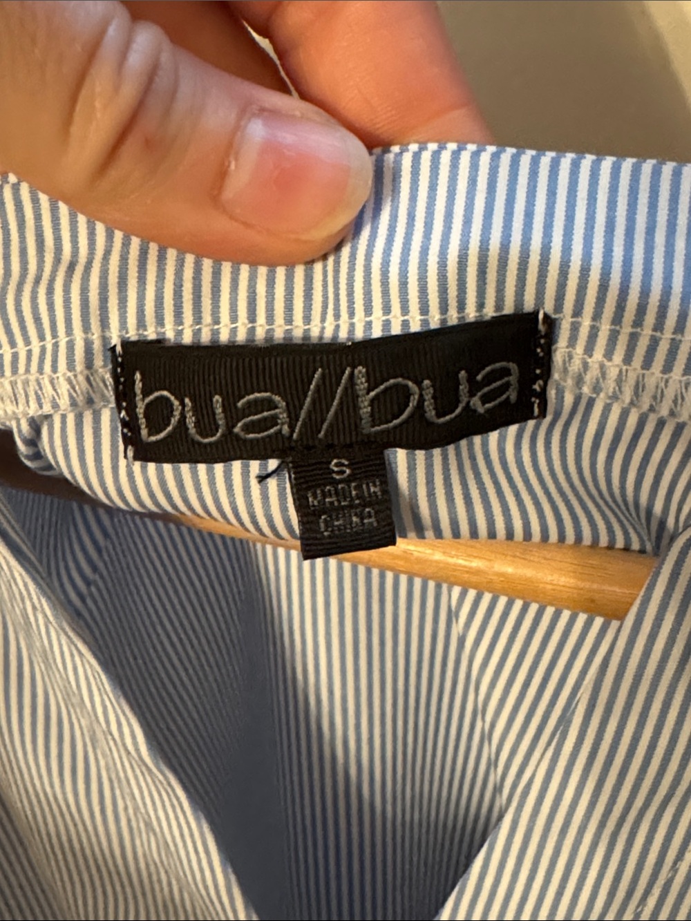 Bua/Bua Blue White Pinstripe Tiered Top Bell Sleeve Crochet Trim Boho Size S - Picture 5 of 5
